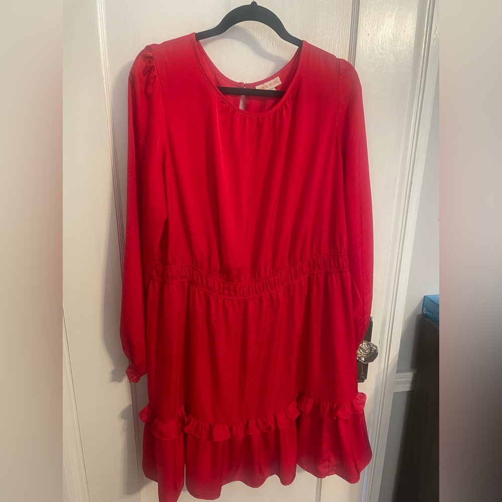 Knox Rose Red Casual Dress with Ruffle Hem
